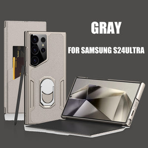 Suitable for Samsung S24Ultra Flip Rotating Ring Leather Case