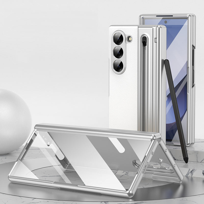 Electroplated leather Shell Film Integrated protective case or Samsung Z Fold Series with Pen Slot