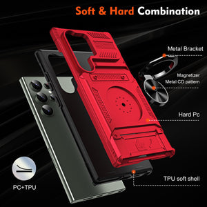 Phone Protective Case Shockproof Phone Case with Card Holder & 360° Magnetic Ring Stand Dual Layer Protective Phone Case for Samsung Galaxy S25/S24 Ultra