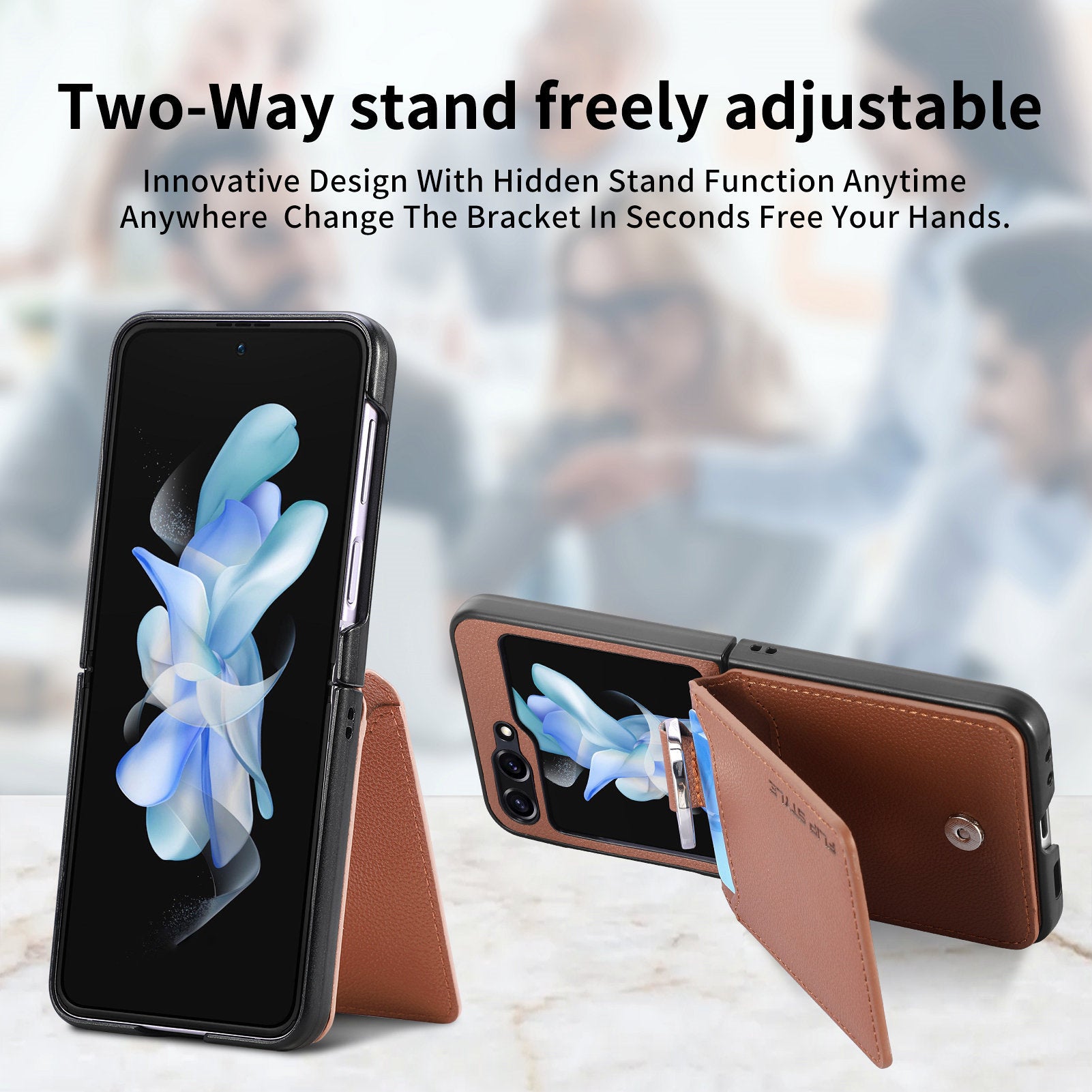 For Samsung ZFlip5/4/3 Lychee Dermatoglyph Ring Wallet Case