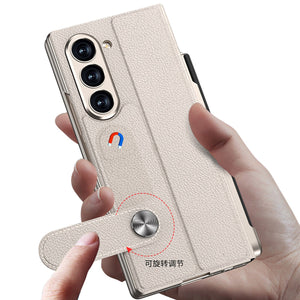 Leather Card Holder Pen-Slot Phone Cover With Glass Screen Protector For Galaxy Z Fold 6