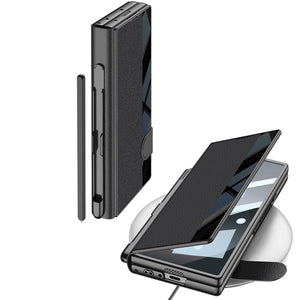 Leather Card Holder Pen-Slot Phone Cover With Glass Screen Protector For Galaxy Z Fold 6