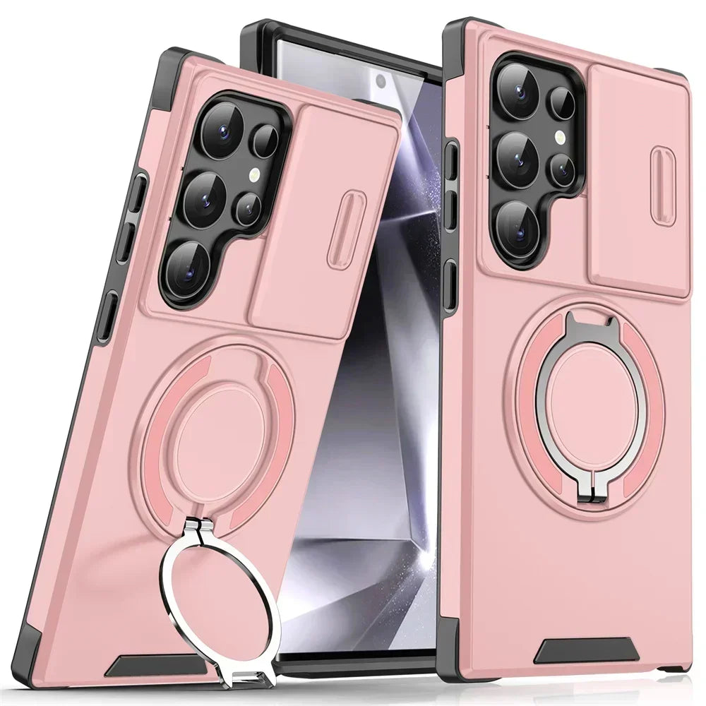 New Hidden Sliding Window Magnetic Ring Holder Phone Case for Samsung S25 Ultra