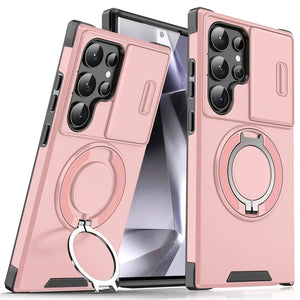 New Hidden Sliding Window Magnetic Ring Holder Phone Case for Samsung S25 Ultra