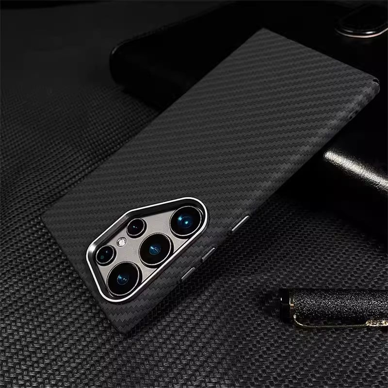 Trendy Carbon Fibre Relief MagSafe Phone Casefor Samsung S24 S23 Ultra S23 S24 Plus Wireless Charging Hard Pc Shockproof Cover Protection Cellphone Protective