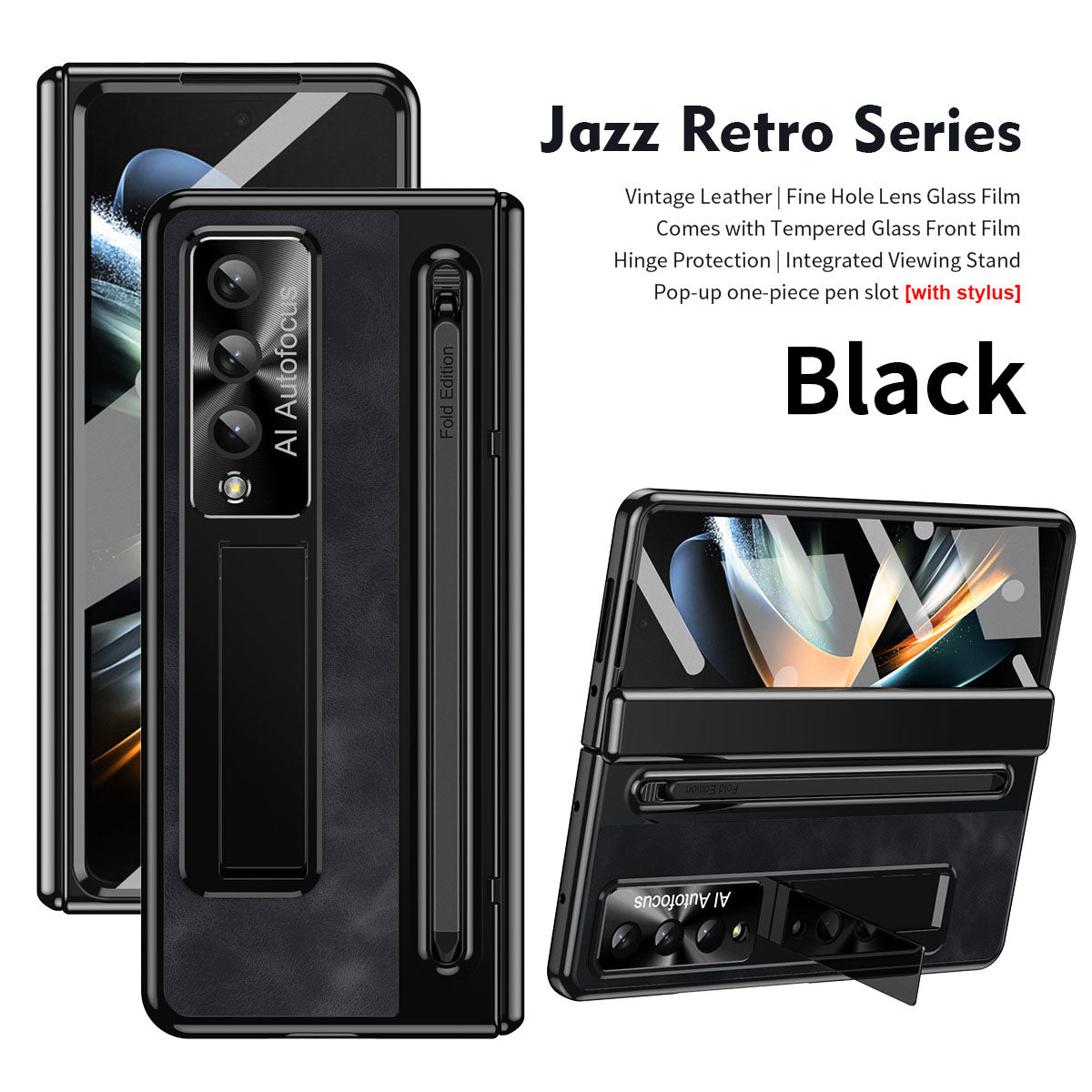 Retro Style Anyi-fall Protective Leather Phone Case For Galaxy Fold 7/6/5 With Front Protection Film And Stylus