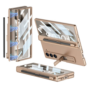 Magnetic Hinge Pen Slot Hidden Bracket All-included Case With Back Screen Protector For Galaxy Z Fold 6/5/4/3