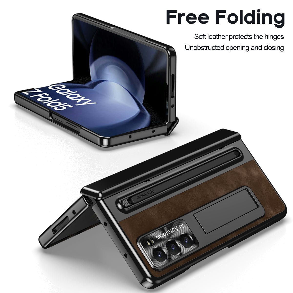 Retro Style Anyi-fall Protective Leather Phone Case For Galaxy Fold 7/6/5 With Front Protection Film And Stylus