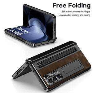 Retro Style Anyi-fall Protective Leather Phone Case For Galaxy Fold 7/6/5 With Front Protection Film And Stylus