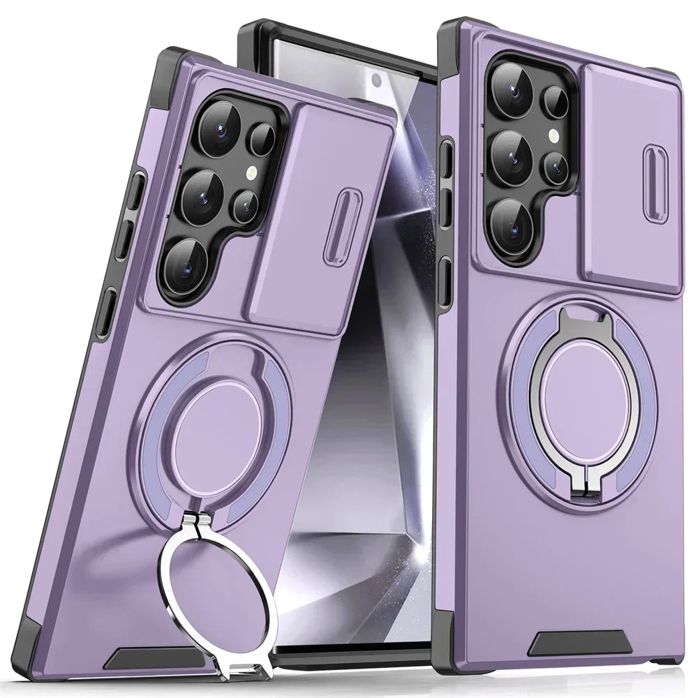 New Hidden Sliding Window Magnetic Ring Holder Phone Case for Samsung S25 Ultra