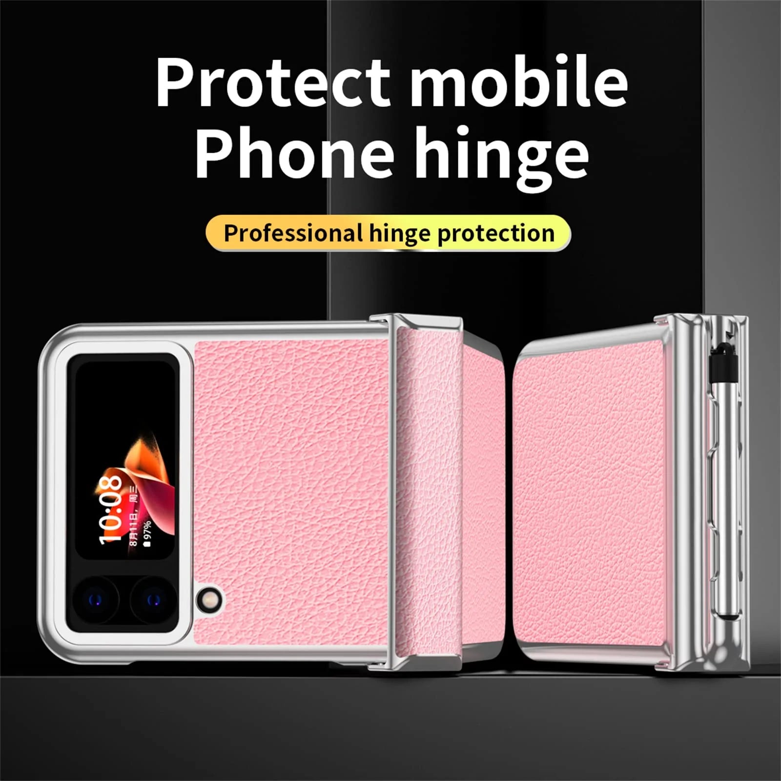 Suitable for Samsung Z Flip 3/4/5/6 case electroplating pure leather hinge with spen stylus full cover protective case