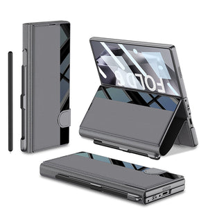 Leather Card Holder Pen-Slot Phone Cover With Glass Screen Protector For Galaxy Z Fold 6