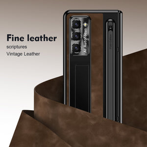 Retro Style Anyi-fall Protective Leather Phone Case For Galaxy Fold 7/6/5 With Front Protection Film And Stylus