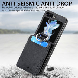 For Samsung ZFlip5/4/3 Lychee Dermatoglyph Ring Wallet Case