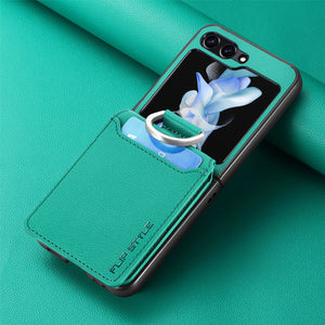 For Samsung ZFlip5/4/3 Lychee Dermatoglyph Ring Wallet Case