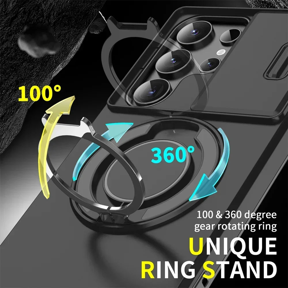 New Hidden Sliding Window Magnetic Ring Holder Phone Case for Samsung S25 Ultra