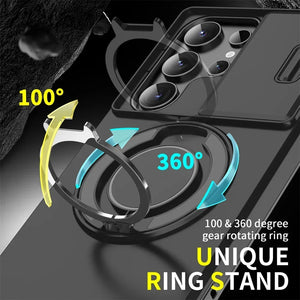 New Hidden Sliding Window Magnetic Ring Holder Phone Case for Samsung S25 Ultra