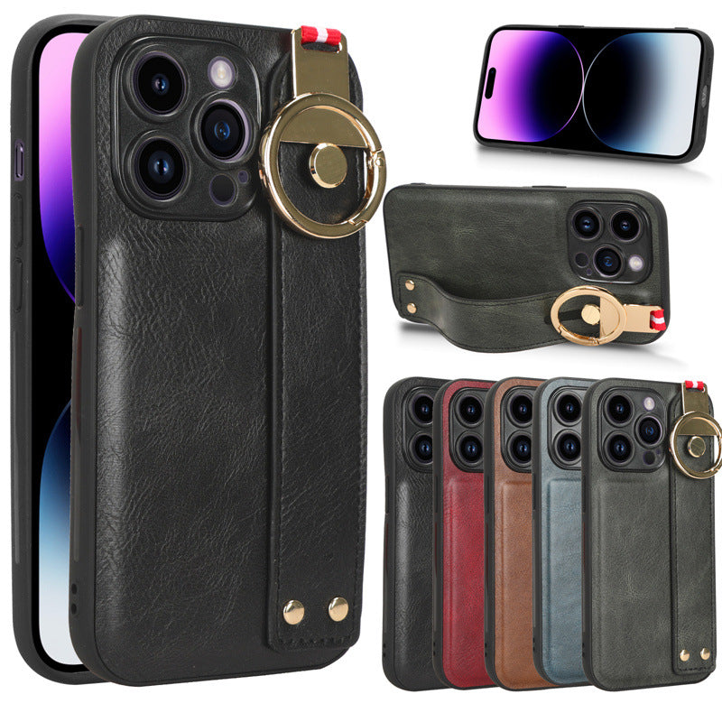 For iPhone 15 Series Ring Leather Protective Case