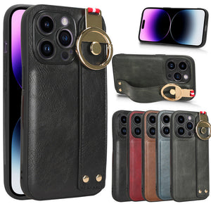 For iPhone 15 Series Ring Leather Protective Case