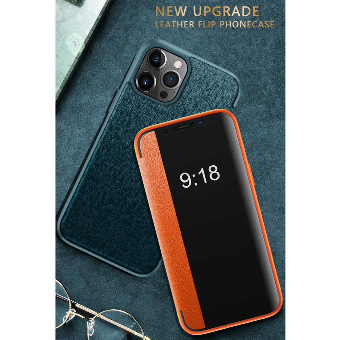 Luxury PU Leather Smart Mirror HD Translucent View Flip Phone Case