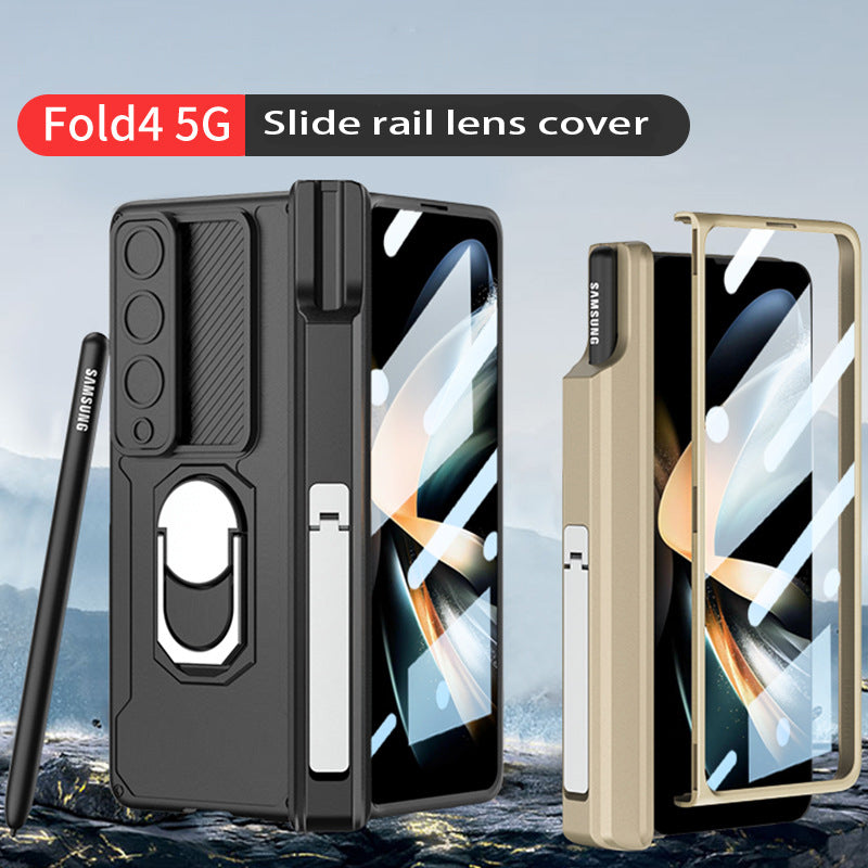 Applicable To Samsung Z Fold3/Fold4 Slide Rail Lens Cover Push Window 2-In-1 Ring Holder Folding Phone Case