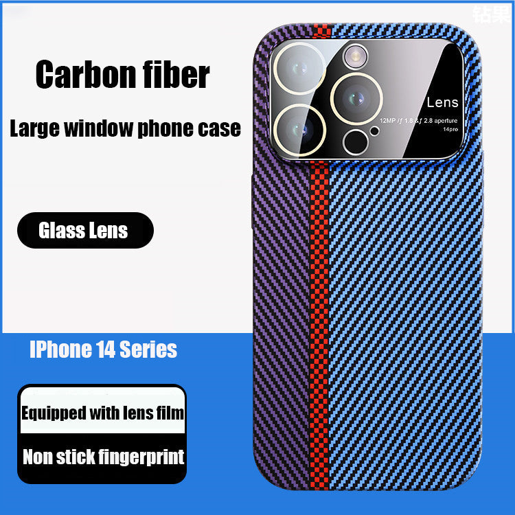 For iPhone 14 Series Carbon Fiber Large Window Phone Case