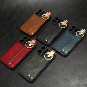 For iPhone 15 Series Ring Leather Protective Case