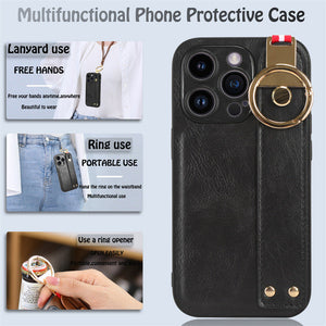 For iPhone 15 Series Ring Leather Protective Case