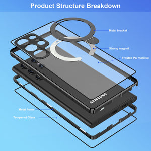 For Samsung Galaxy S25Ultra Full Tempered Glass + Metal Magnetic Folding Bracket Phone Case