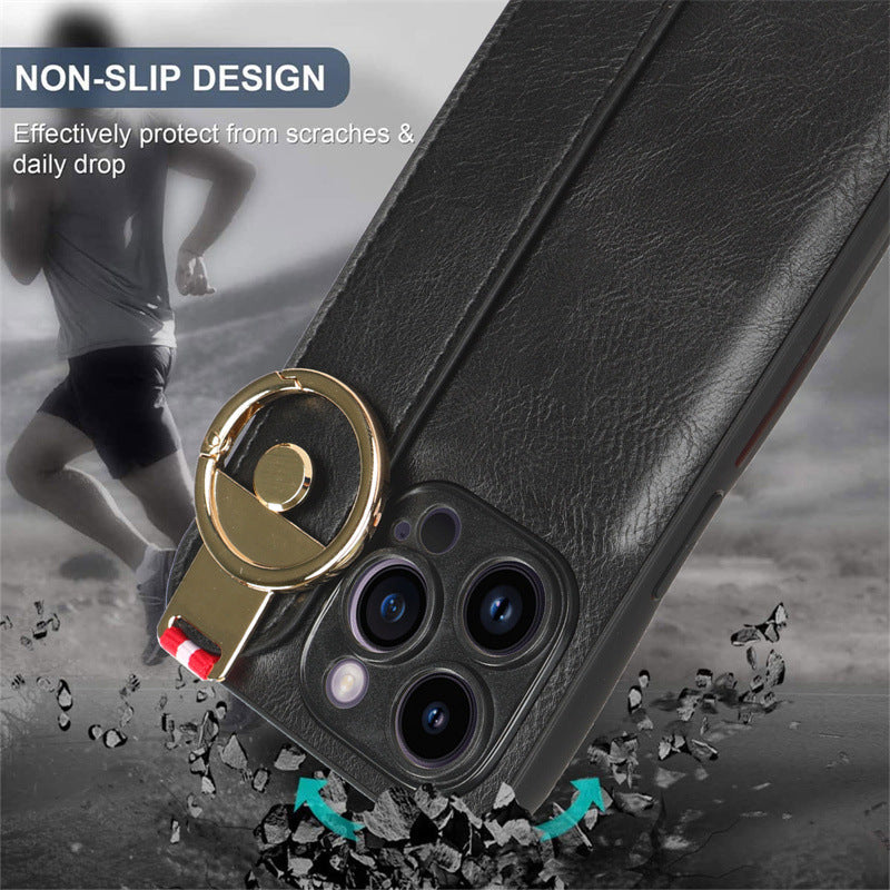For iPhone 15 Series Ring Leather Protective Case