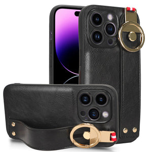 For iPhone 15 Series Ring Leather Protective Case