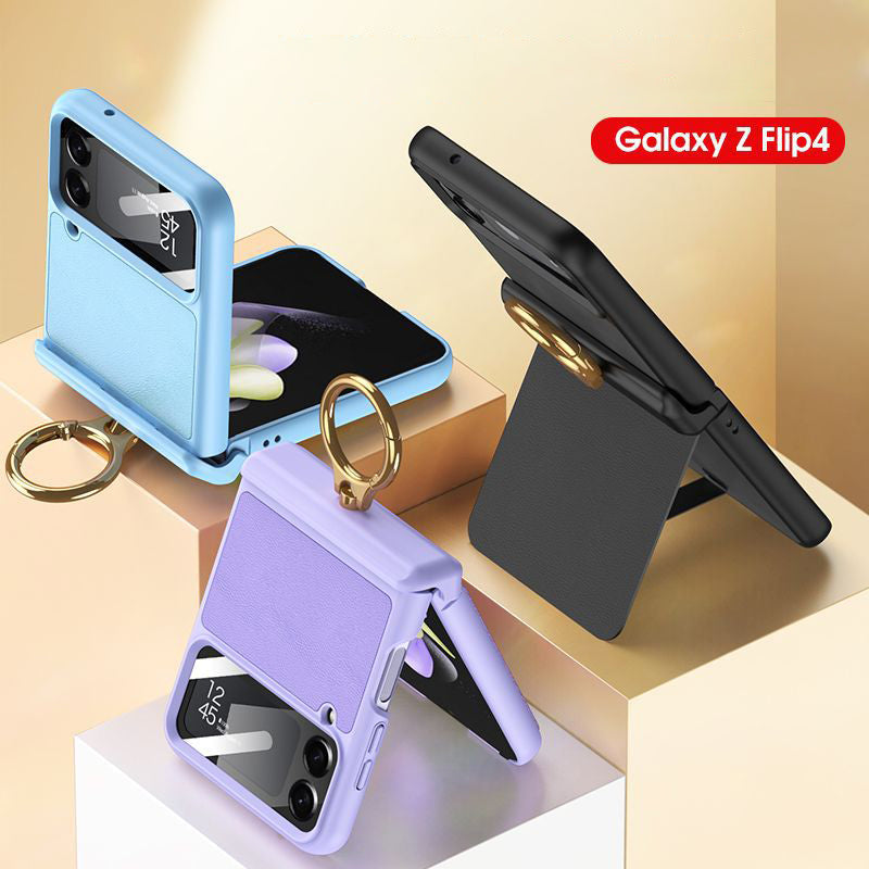 Suitable for Samsung ZFlip4 plain leather stand phone case
