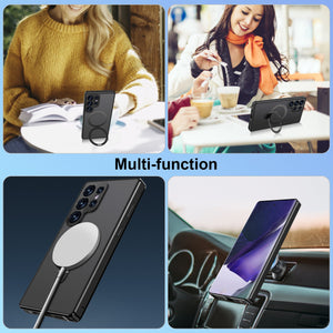 For Samsung Galaxy S25Ultra Full Tempered Glass + Metal Magnetic Folding Bracket Phone Case