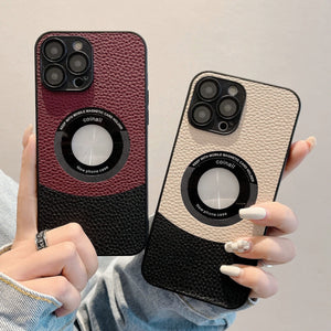 New Color-Blocked Leather Magnetic Phone Case For iPhone15 Series