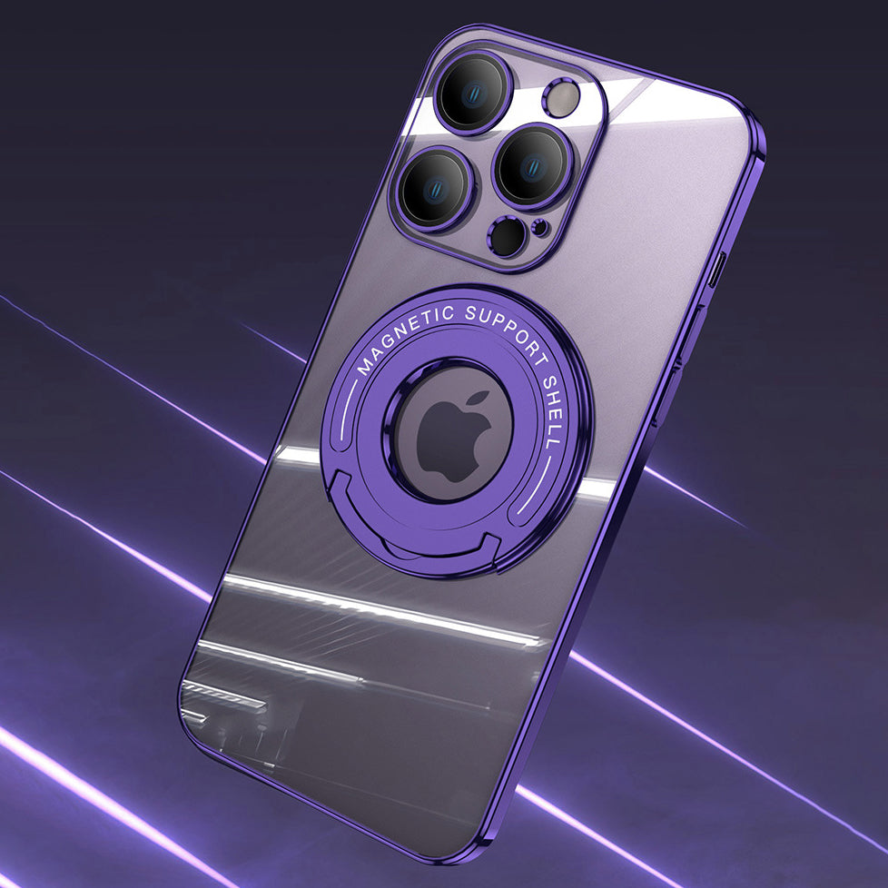 For iPhone 14/15 Series Electroplated Magnetic Bracket Phone Case