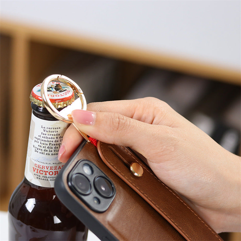 For iPhone 15 Series Ring Leather Protective Case