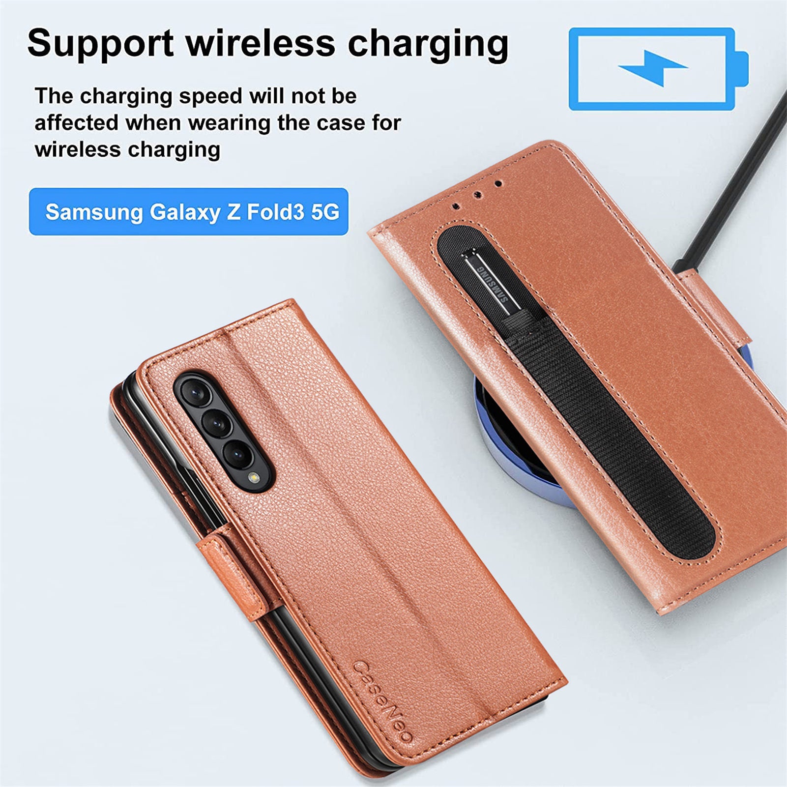 Suitable For Z Fold3 Folding Screen Pen Slot Pen Holder Business Leather Mobile Phone Holster
