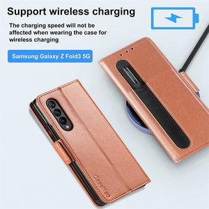 Suitable For Z Fold3 Folding Screen Pen Slot Pen Holder Business Leather Mobile Phone Holster