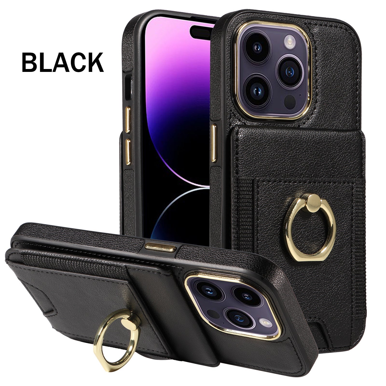 For iPhone15 Series Back Cover Ring Buckle Protection Leather Case