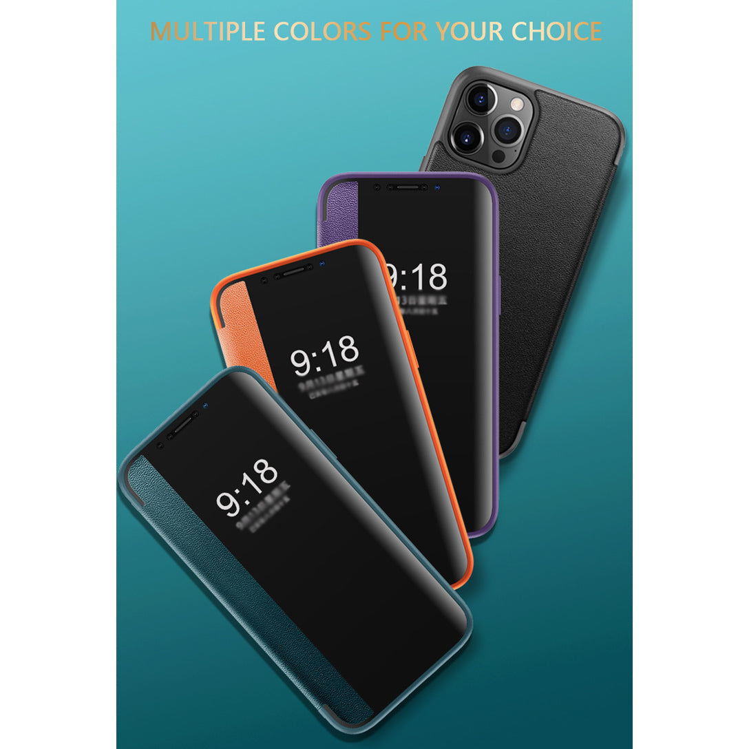 Luxury PU Leather Smart Mirror HD Translucent View Flip Phone Case