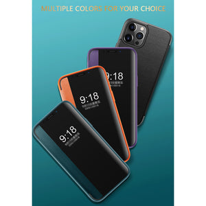 Luxury PU Leather Smart Mirror HD Translucent View Flip Phone Case