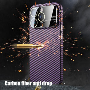 For iPhone 14 Series Carbon Fiber Large Window Phone Case