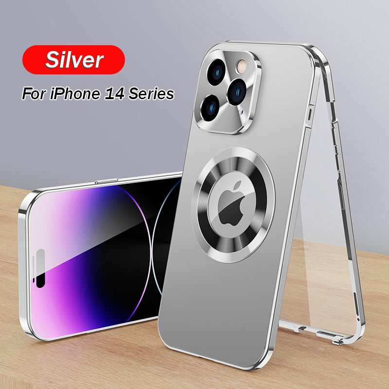 For iPhone 15 Series Double-sided Electroplated Glass Magnetic Phone Case