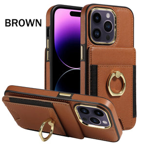 For iPhone15 Series Back Cover Ring Buckle Protection Leather Case