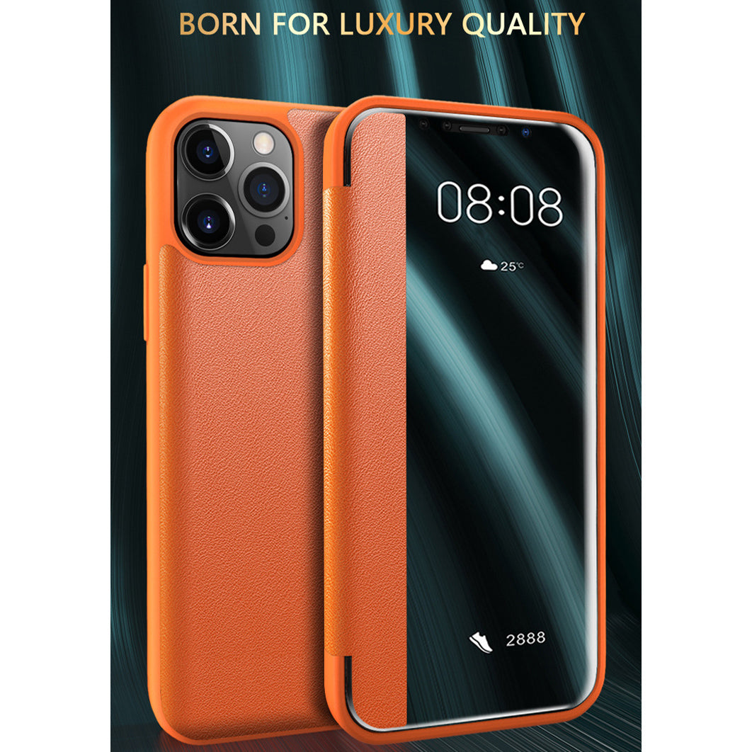 Luxury PU Leather Smart Mirror HD Translucent View Flip Phone Case