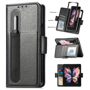 Suitable For Z Fold3 Folding Screen Pen Slot Pen Holder Business Leather Mobile Phone Holster