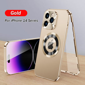 For iPhone 15 Series Double-sided Electroplated Glass Magnetic Phone Case