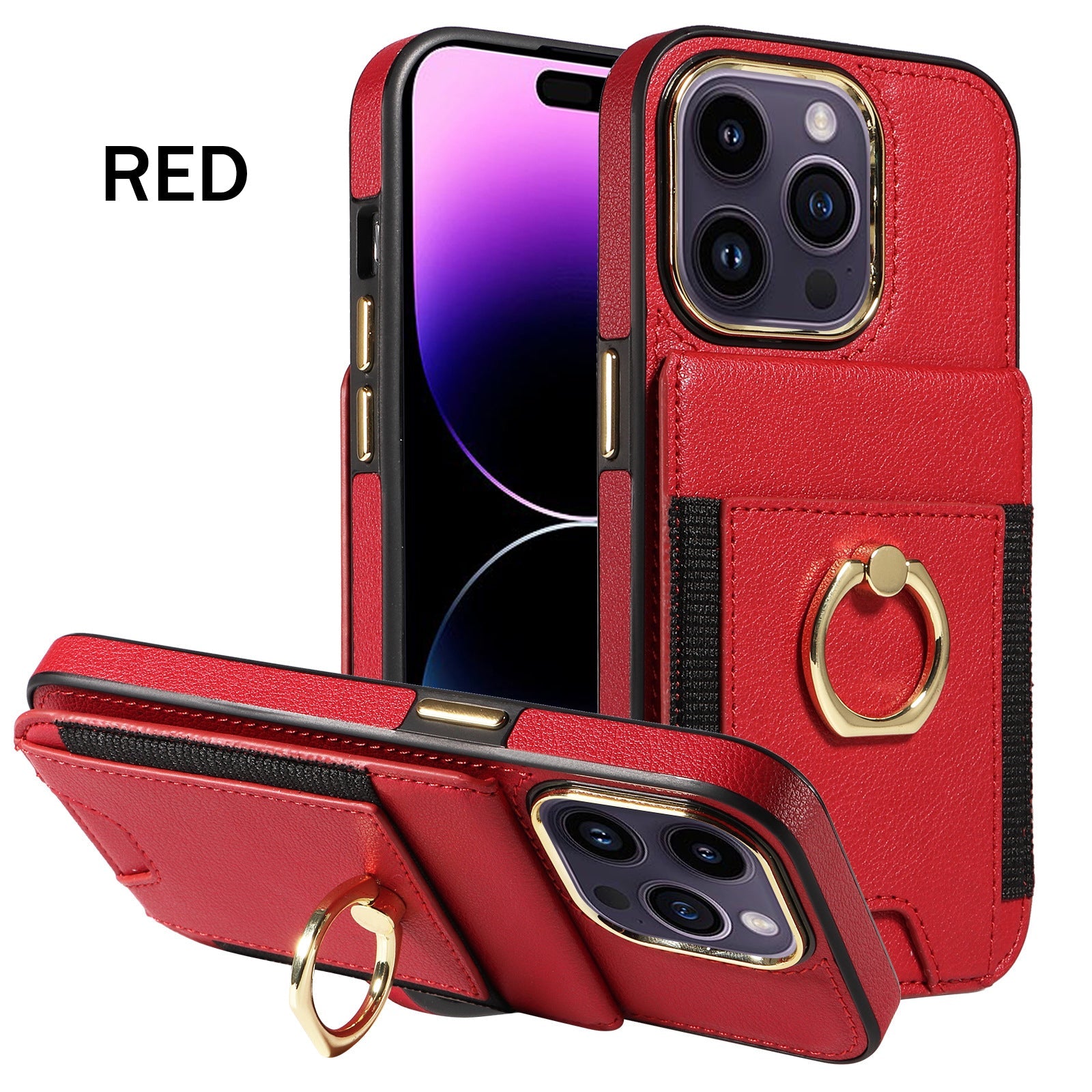 For iPhone15 Series Back Cover Ring Buckle Protection Leather Case