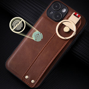 For iPhone 15 Series Ring Leather Protective Case