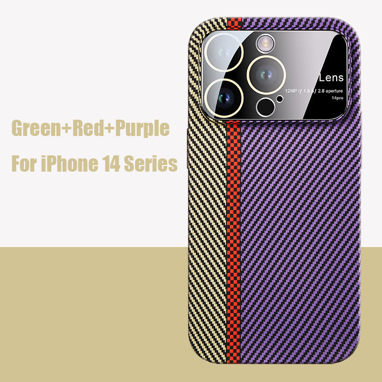 For iPhone 14 Series Carbon Fiber Large Window Phone Case